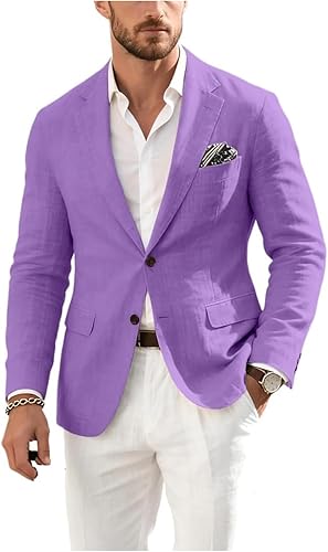 Men's Linen Cotton Blazer Casual Lightweight Sport Coats Summer Jacket Wedding Business