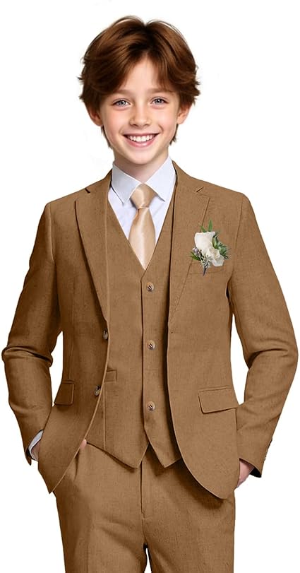Boys Linen Suit Casual Summer 3 Piece Slim Fit Suit Breathable Kids Teen boy Jacket Vest Pant