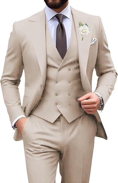 Suits for Men Slim Fit 3 Piece Double Breasted Suit Men for Wedding Prom Business Formal Suits