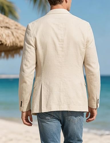 Men's Linen Cotton Blazer Casual Lightweight Sport Coats Summer Jacket Wedding Business