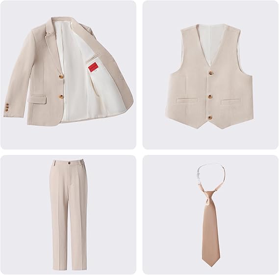 Boys Linen Suit Casual Summer 3 Piece Slim Fit Suit Breathable Kids Teen boy Jacket Vest Pant