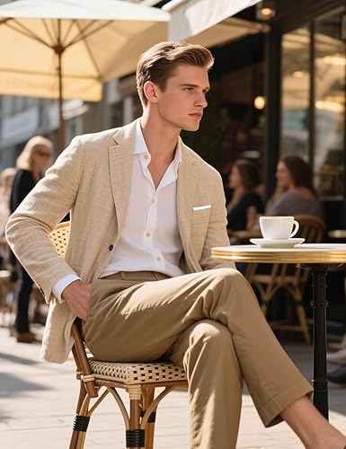Men's Linen Cotton Blazer Casual Lightweight Sport Coats Summer Jacket Wedding Business