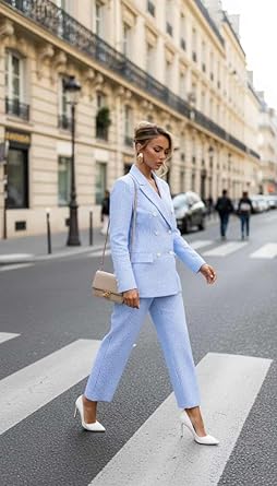 Striped Suits for Women 2 Piece Double Breasted Blazer and Wide Leg Pants Seersucker Summer Wedding Womens Suit