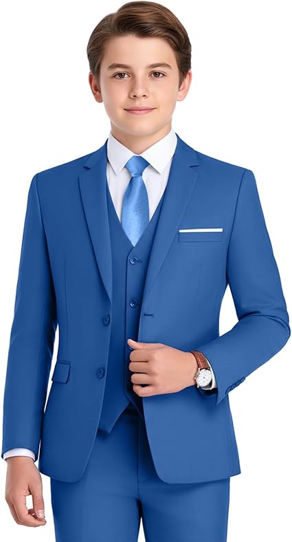Boys Formal Suit 4 Piece Set Classic Fit Wedding Tuxedo with Jacket Vest Shirt Pants Tie for Kids