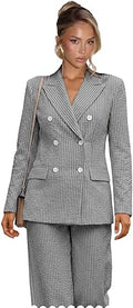 Striped Suits for Women 2 Piece Double Breasted Blazer and Wide Leg Pants Seersucker Summer Wedding Womens Suit