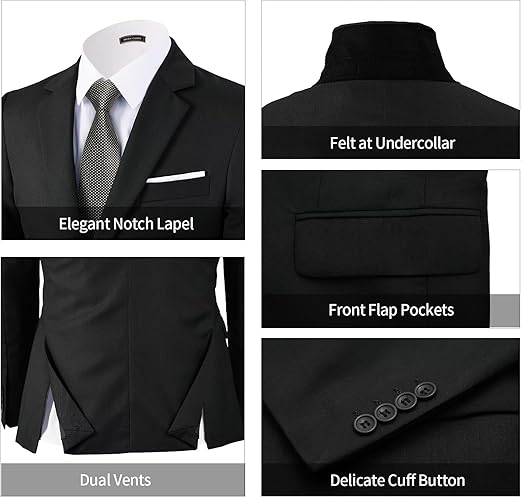 WEEN CHARM Men's 3-Piece Slim Fit Suit Set-2-Button Blazer,Vest & Pants-Formal Wedding,Prom,Party & Business Tuxedo