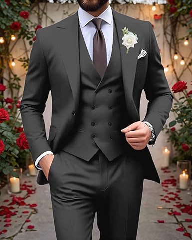 Suits for Men Slim Fit 3 Piece Double Breasted Suit Men for Wedding Prom Business Formal Suits