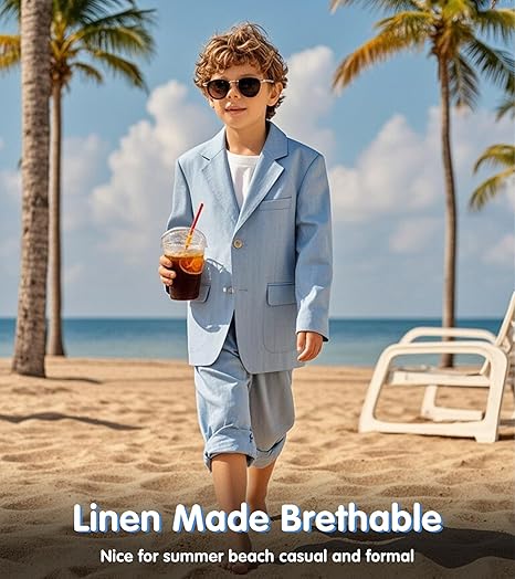 Boys Linen Suit Casual Summer 3 Piece Slim Fit Suit Breathable Kids Teen boy Jacket Vest Pant