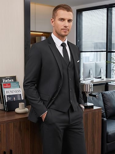 WEEN CHARM Men's 3-Piece Slim Fit Suit Set-2-Button Blazer,Vest & Pants-Formal Wedding,Prom,Party & Business Tuxedo