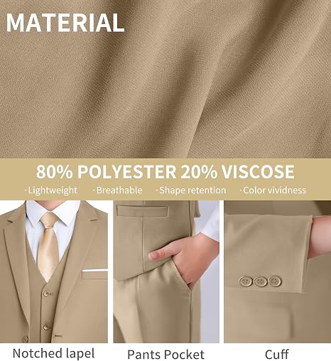 Boys Formal Suit 4 Piece Set Classic Fit Wedding Tuxedo with Jacket Vest Shirt Pants Tie for Kids