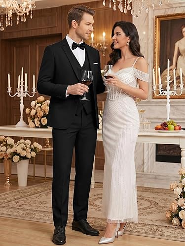 WEEN CHARM Men's 3-Piece Slim Fit Suit Set-2-Button Blazer,Vest & Pants-Formal Wedding,Prom,Party & Business Tuxedo