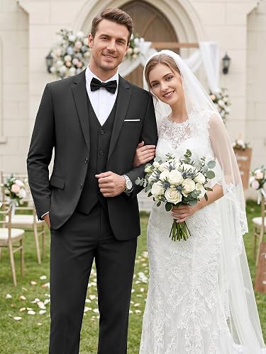 WEEN CHARM Men's 3-Piece Slim Fit Suit Set-2-Button Blazer,Vest & Pants-Formal Wedding,Prom,Party & Business Tuxedo